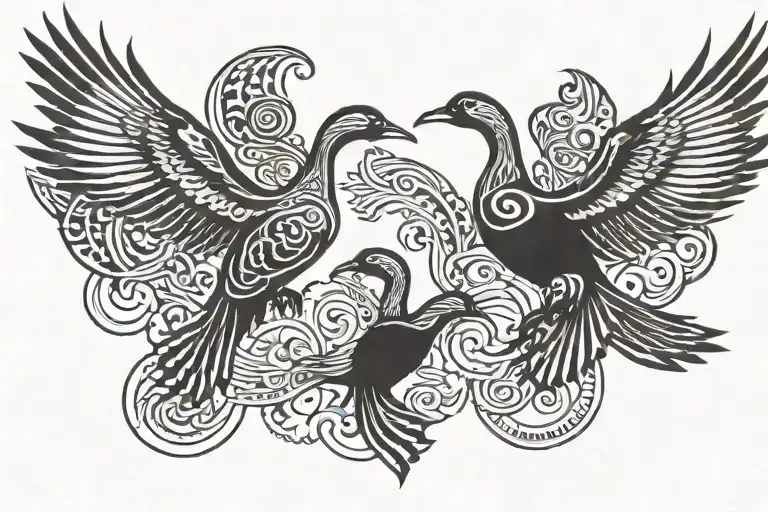 pair of flying geese flying tattoo design idea