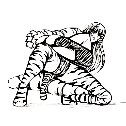 big titty goth girl with tiger in bamboo tattoo design idea