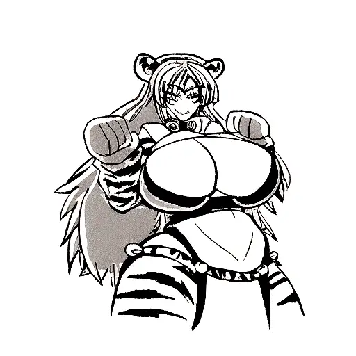 big titty goth girl with tiger in bamboo tattoo design idea