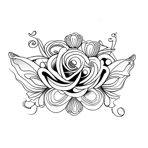 flowers and butterflies wrapping round from lower back over ribs to chest tattoo design idea