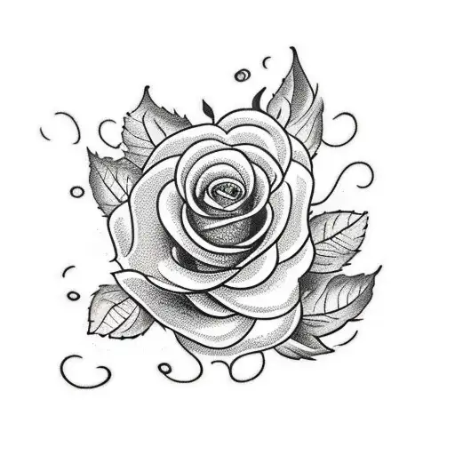 A traditional tattoo featuring a red rose and a hovering bee surrounded by swirling vines tattoo design idea