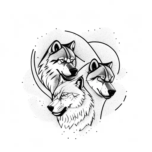 A cub and a wolf in a forest, and ravens tattoo design idea
