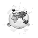 An airplane flying over a world map, showcasing the client's love for travel and exploration, in a dotwork style tattoo design idea