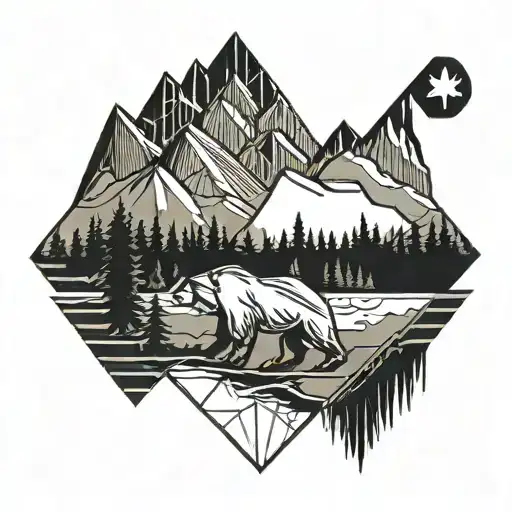 Canada Flag, Mountain, Bear tattoo design idea