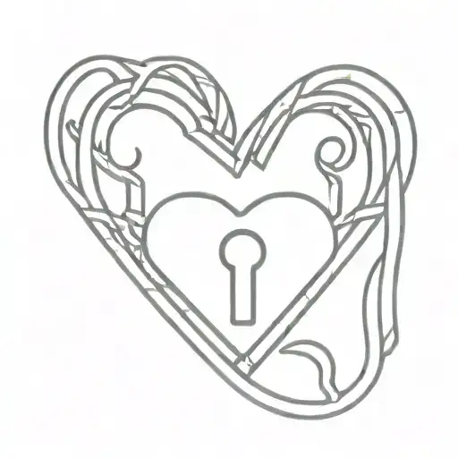 A minimalist tattoo of a heart-shaped lock with intricate lines, representing the idea of finding your soulmate as the key to unlocking your heart tattoo design idea