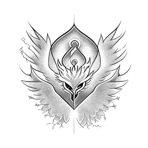 Phoenix with heart, mind, serotonin, dopamine tattoo design idea