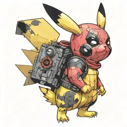 pikachu wearing deadpool full color tattoo design idea
