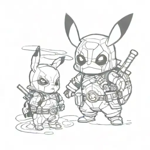 pikachu dressed up as deadpool cute tattoo design idea