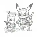pikachu dressed up as deadpool cute tattoo design idea
