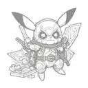 pikachu dressed up as deadpool cute tattoo design idea