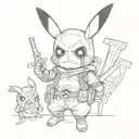 pikachu dressed up as deadpool cute tattoo design idea