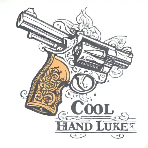 Six Shot revolver with the words Cool Hand Luke on top of it  tattoo design idea