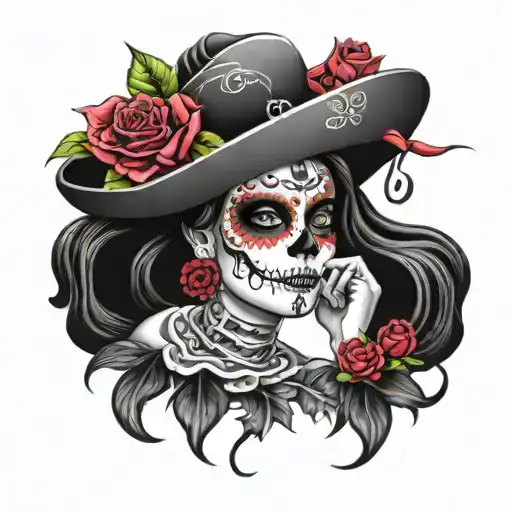 santa catrina mexican woman tattoo design idea