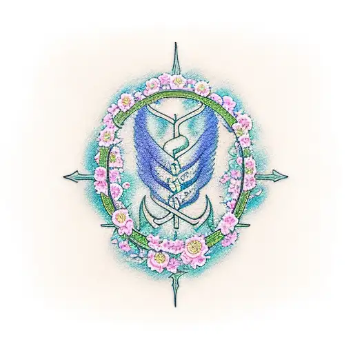 A stylized Rod of Asclepius surrounded by blooming flowers, representing the client's dedication to healing and their connection to nature tattoo design idea