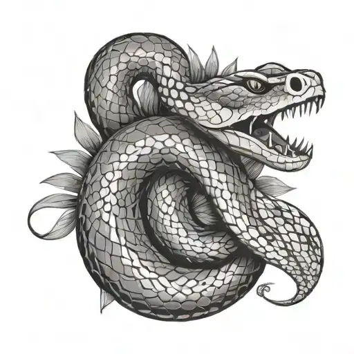 snake in and out of skin tattoo design idea