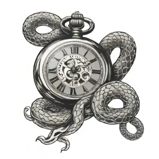 pocket watch and snake tattoo design idea