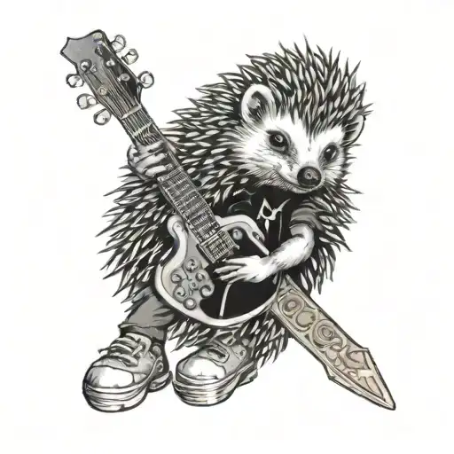 hedgehog dressed as a rockstar with the Earth on the background tattoo design idea