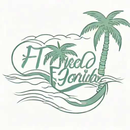 palm tree with ocean waves surrounded by the words "I need to forget so take me to Florida!!!" tattoo design idea