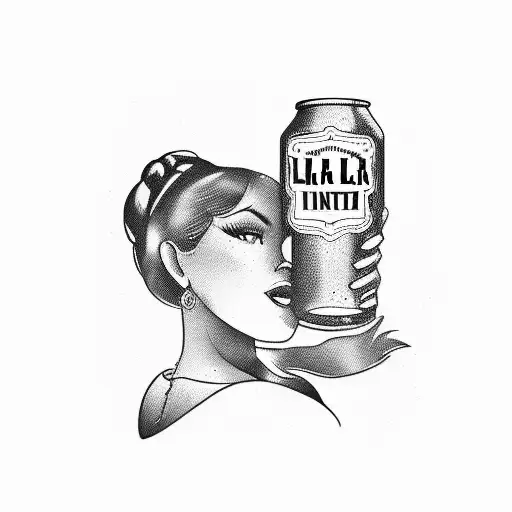 A beer can tap with a label coming through it with the words “La Bandita” in Italic handwritten tattoo design idea