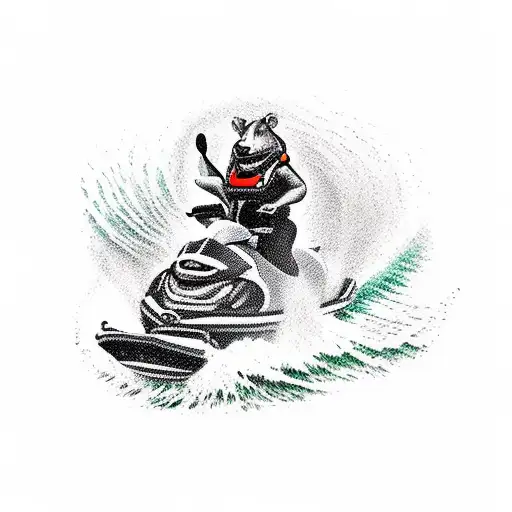 rat fink driving a seadoo jet boat. tattoo design idea