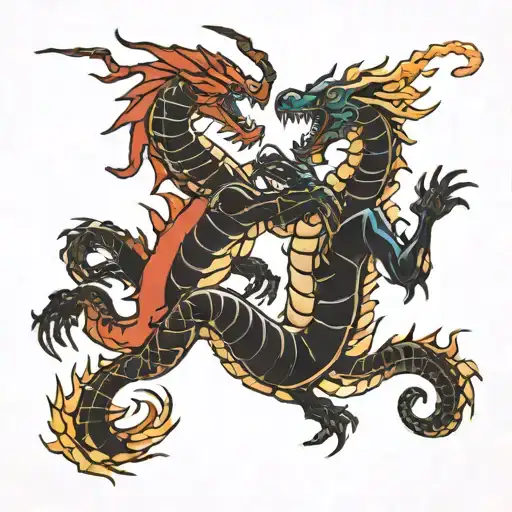 scorpion and dragon fighting  tattoo design idea