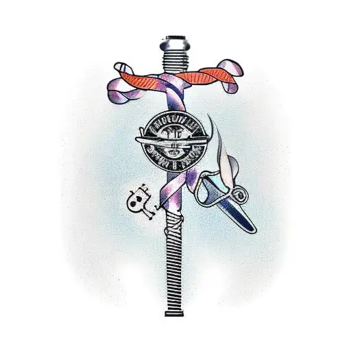 A barber pole intertwined with a guitar neck, showcasing your two passions tattoo design idea