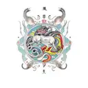 A traditional Japanese sleeve tattoo depicting the zodiac animals (horse, monkey, rabbit, snake, rat) in a vibrant and intricate design tattoo design idea
