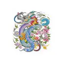 A traditional Japanese sleeve tattoo depicting the zodiac animals (horse, monkey, rabbit, snake, rat) in a vibrant and intricate design tattoo design idea