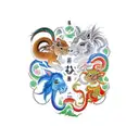 A traditional Japanese sleeve tattoo depicting the zodiac animals (horse, monkey, rabbit, snake, rat) in a vibrant and intricate design tattoo design idea