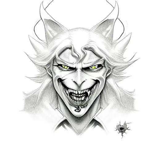 dancing Jester from Devil May Cry 3 with Alucard in form dog from Hellsing tattoo design idea