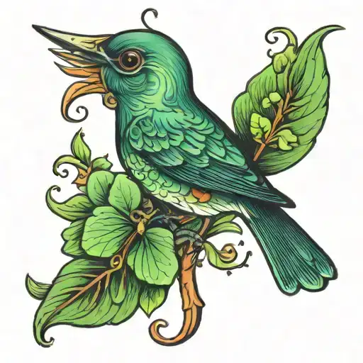 four-leaf clover with a bird on it  tattoo design idea