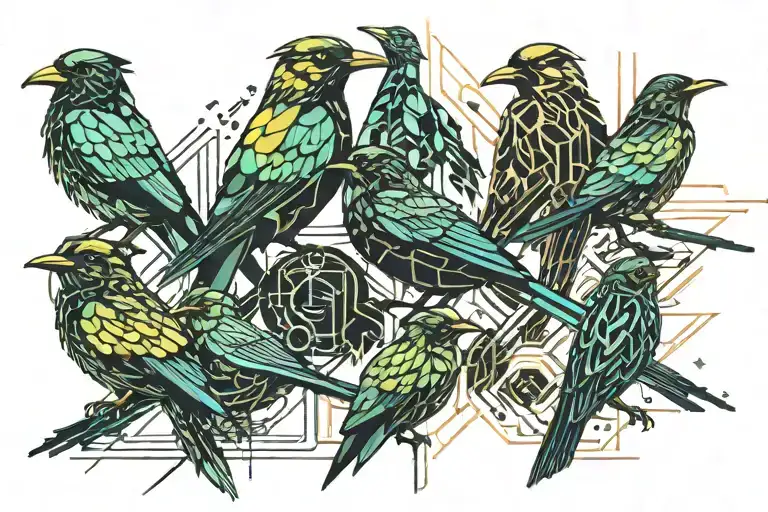 a bunch of birds from the matrix numbers tattoo design idea