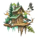 Bayou ducks cabin tattoo design idea