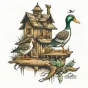 Bayou ducks cabin tattoo design idea