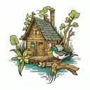 Bayou ducks cabin tattoo design idea