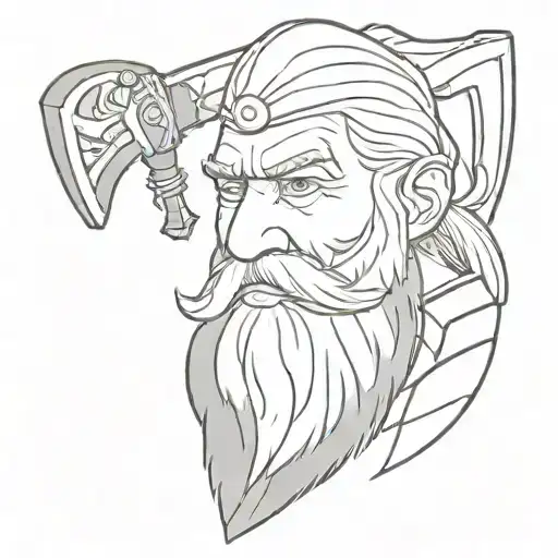 Grizzled Dwarven Fighter veteran with an axe and gray hair and beard tattoo design idea