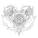 several sketches on one sheet, small in antique style, associated with hearts, hands, fire tattoo design idea