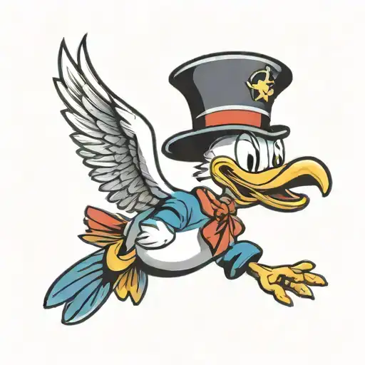 Donald Duck wearing a sumbraro flying an eagle   tattoo design idea