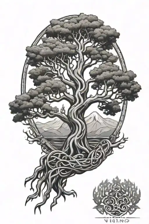 viking, yggdrasil tree tattoo design idea