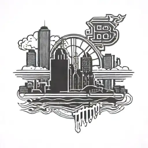 A dark and mysterious Boston Bruins logo with a Massachusetts skyline incorporated into the design tattoo design idea