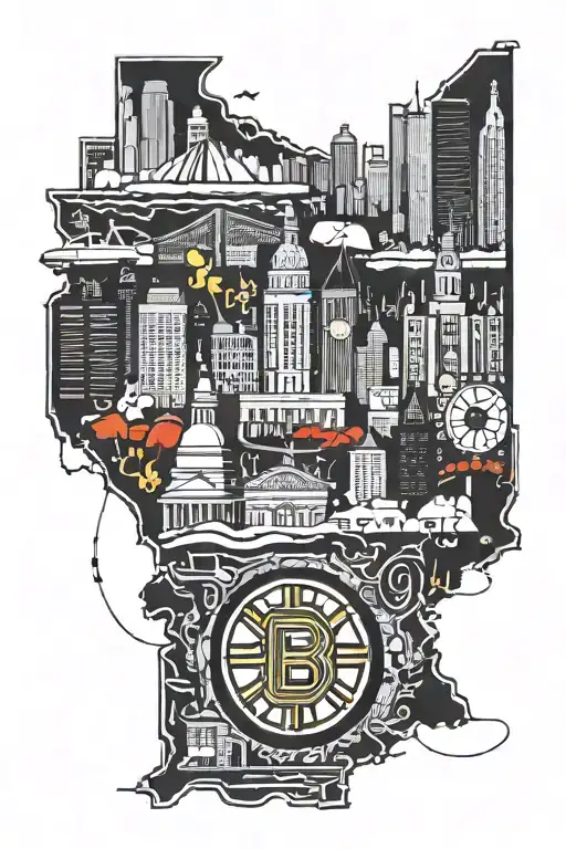 massachusets state outline, Beverly pointed out in red, boston bruins logo, with the city. tattoo design idea