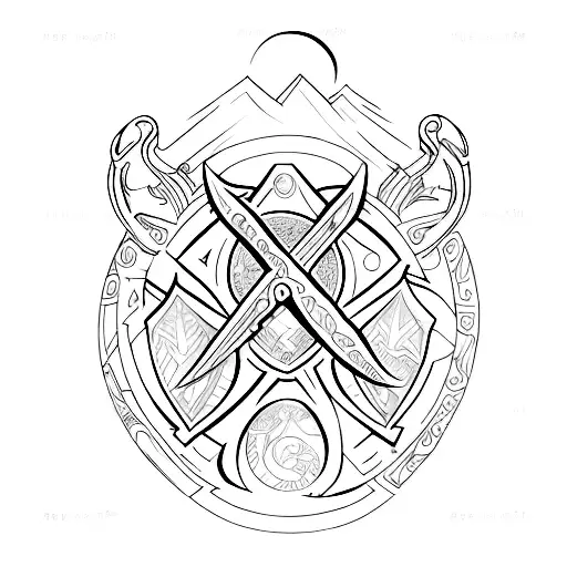 A sketch-style tattoo of the Resurrection Stone with a unique design tattoo design idea