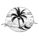 palm tree and wave tattoo design idea