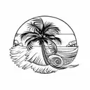 palm tree and wave tattoo design idea