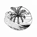 palm tree and wave tattoo design idea