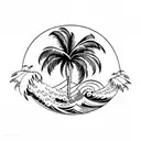 palm tree and wave tattoo design idea