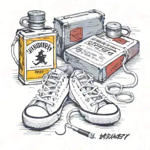 zippo lighter + converse tai chi + bottle of hennessy VSOP tattoo design idea