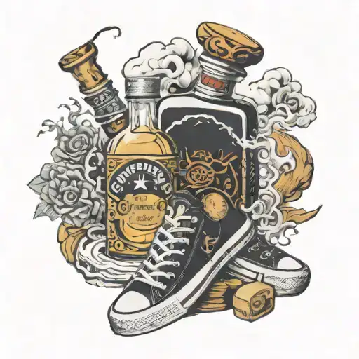 zippo lighter + converse tai chi + bottle of hennessy VSOP tattoo design idea