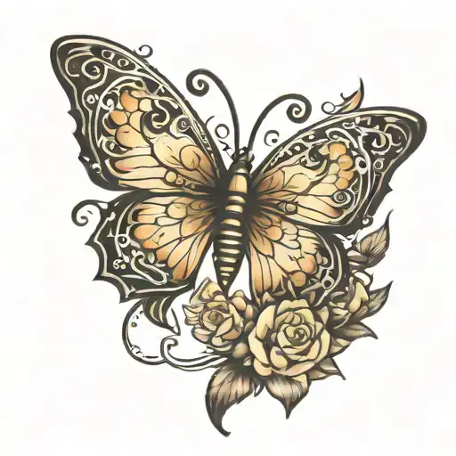 Create an image for a tattoo that symbolizes perseverance and transformation. The design should feature a butterfly emer tattoo design idea