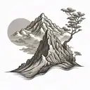 Create an image for a tattoo that symbolizes perseverance. This tattoo should include elements such as a mountain that a tattoo design idea